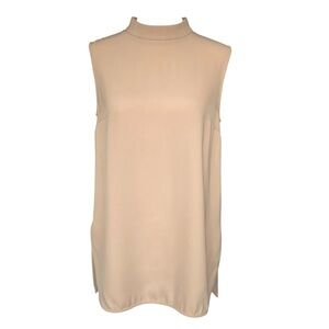 Uniqlo Sleeveless Mock Neck Minimalist Tunic Top, Asymmetrical Hem, Nude Pink XS